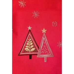 Holiday Embroidered Placemats Set of 4 Metallic Accents Trees & Snowflakes Red